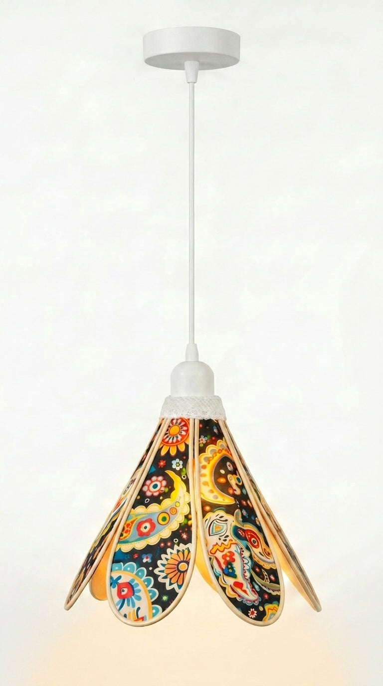 Lampe Tulipe Rétro Fleur de Coco – Lampe Artisanale Bohème Florale