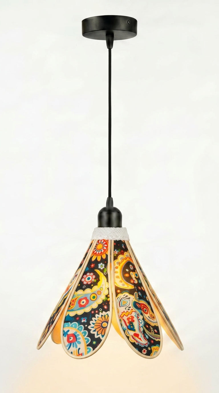 Lampe Tulipe Rétro Fleur de Coco – Lampe Artisanale Bohème Florale