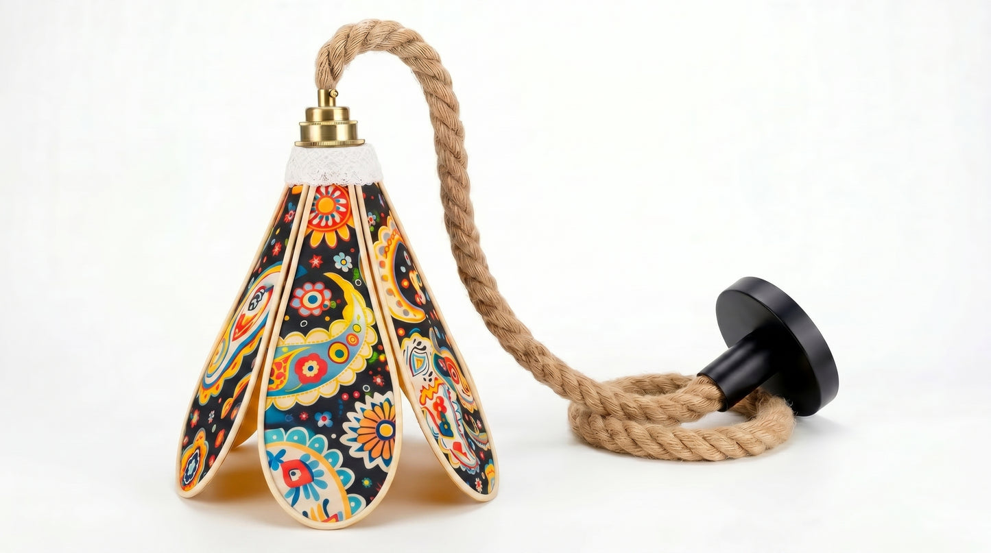 Lampe Tulipe Rétro Fleur de Coco – Lampe Artisanale Bohème Florale