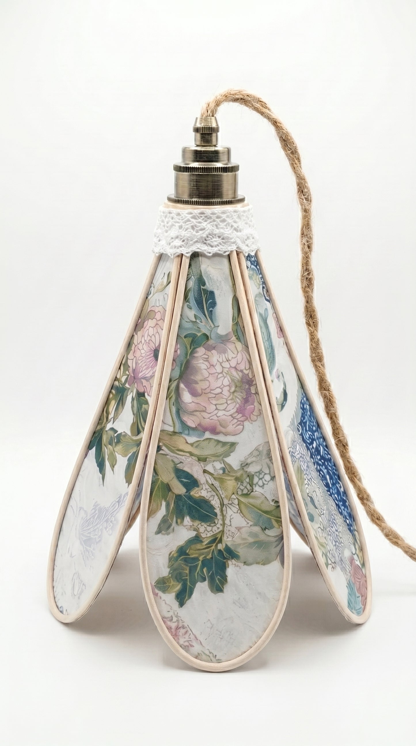 Lampe Tulipe en Tencel Iridescent Floral – Lampe Artisanale Bohème Florale