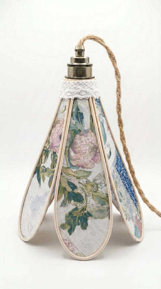 Lampe Tulipe en Tencel Iridescent Floral – Lampe Artisanale Bohème Florale