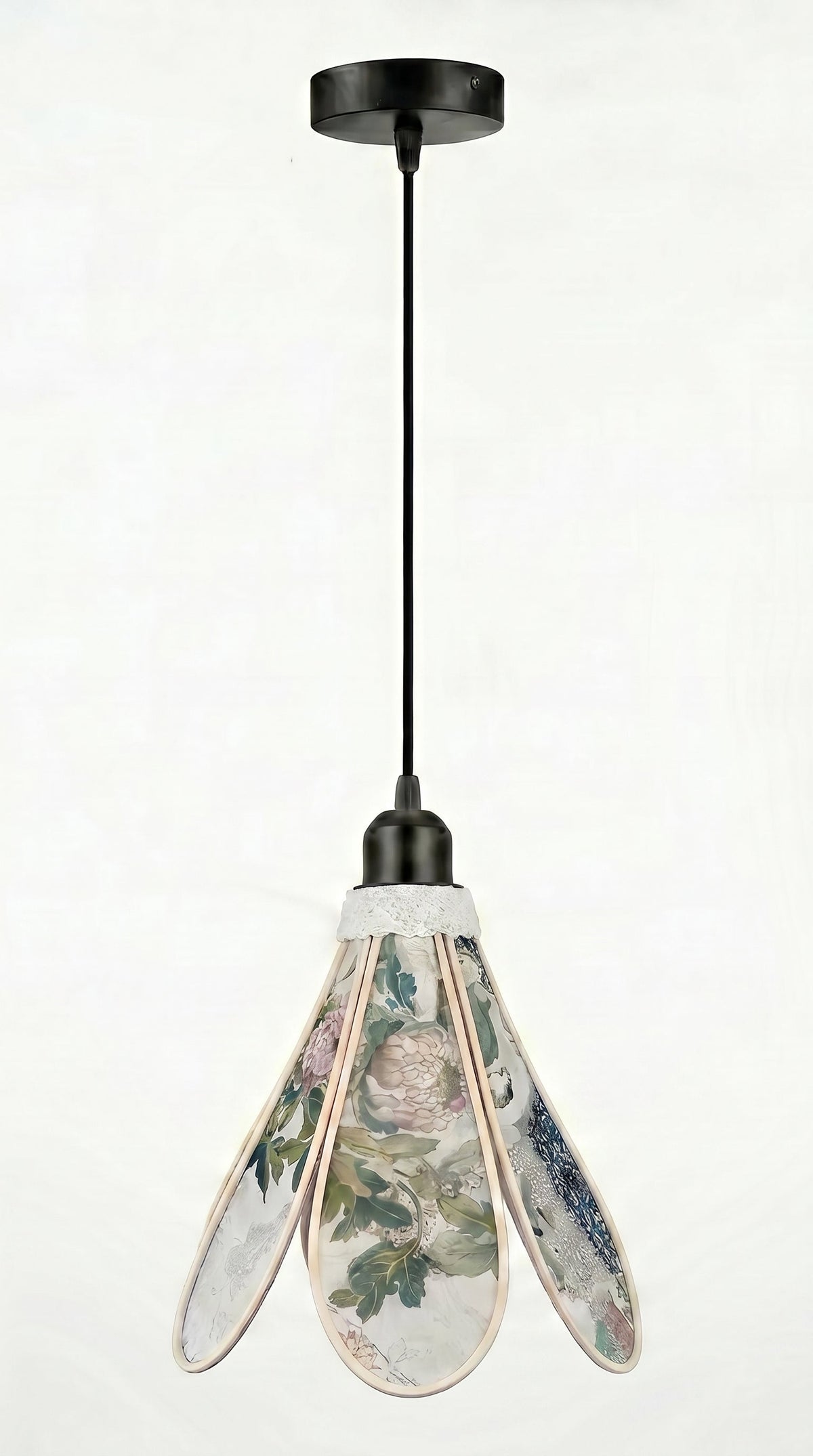 Suspension tulipe Jardin de Soie avec câble plafond noir