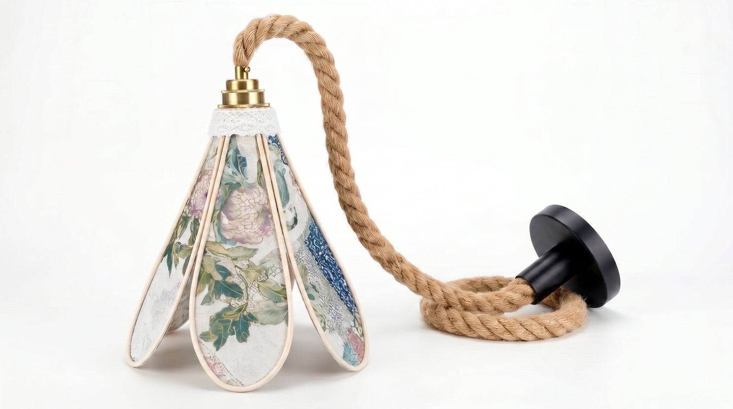 Lampe Tulipe en Tencel Iridescent Floral – Lampe Artisanale Bohème Florale