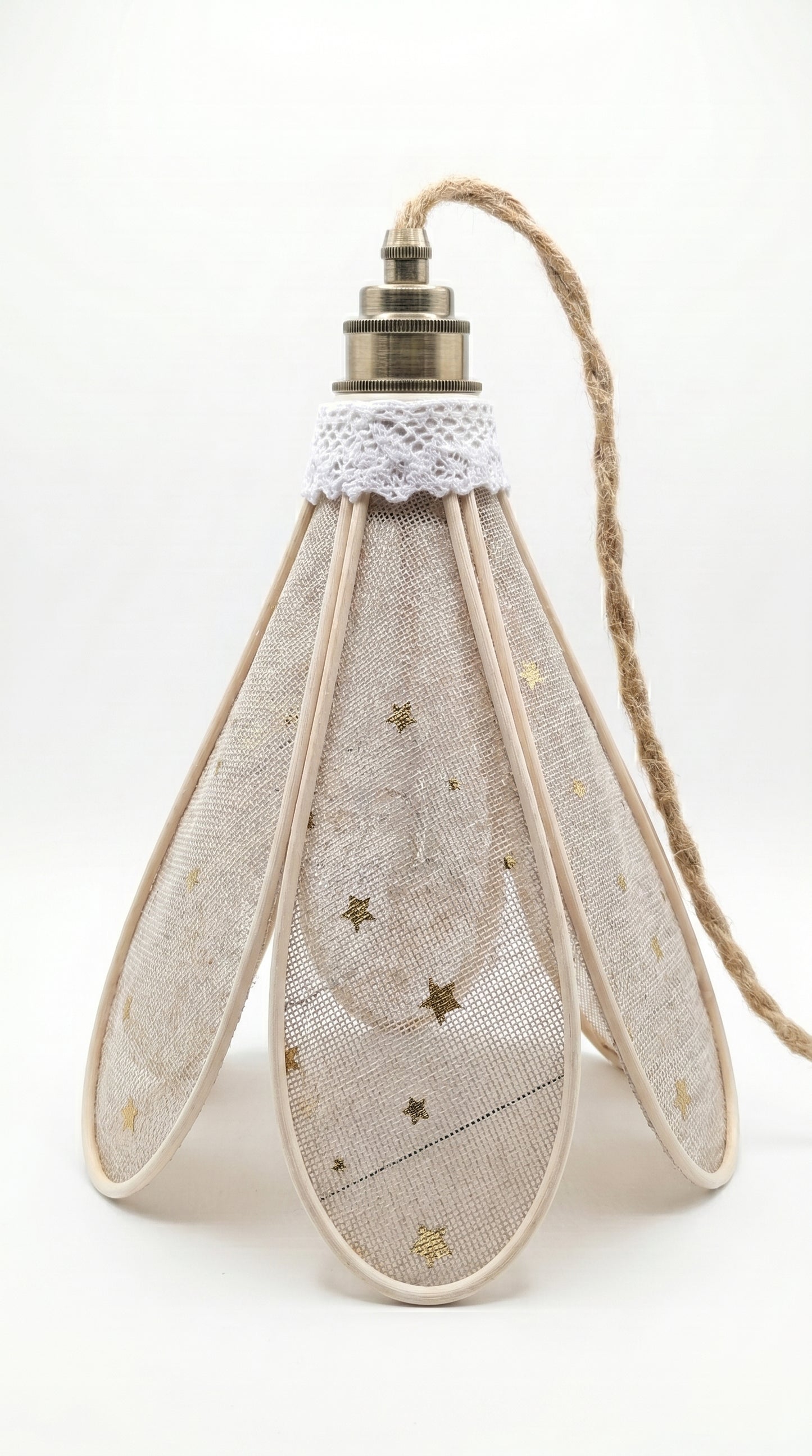 Lampe Tulipe Toile de Jute Etoilée- Lampe Artisanale Bohème Naturelle