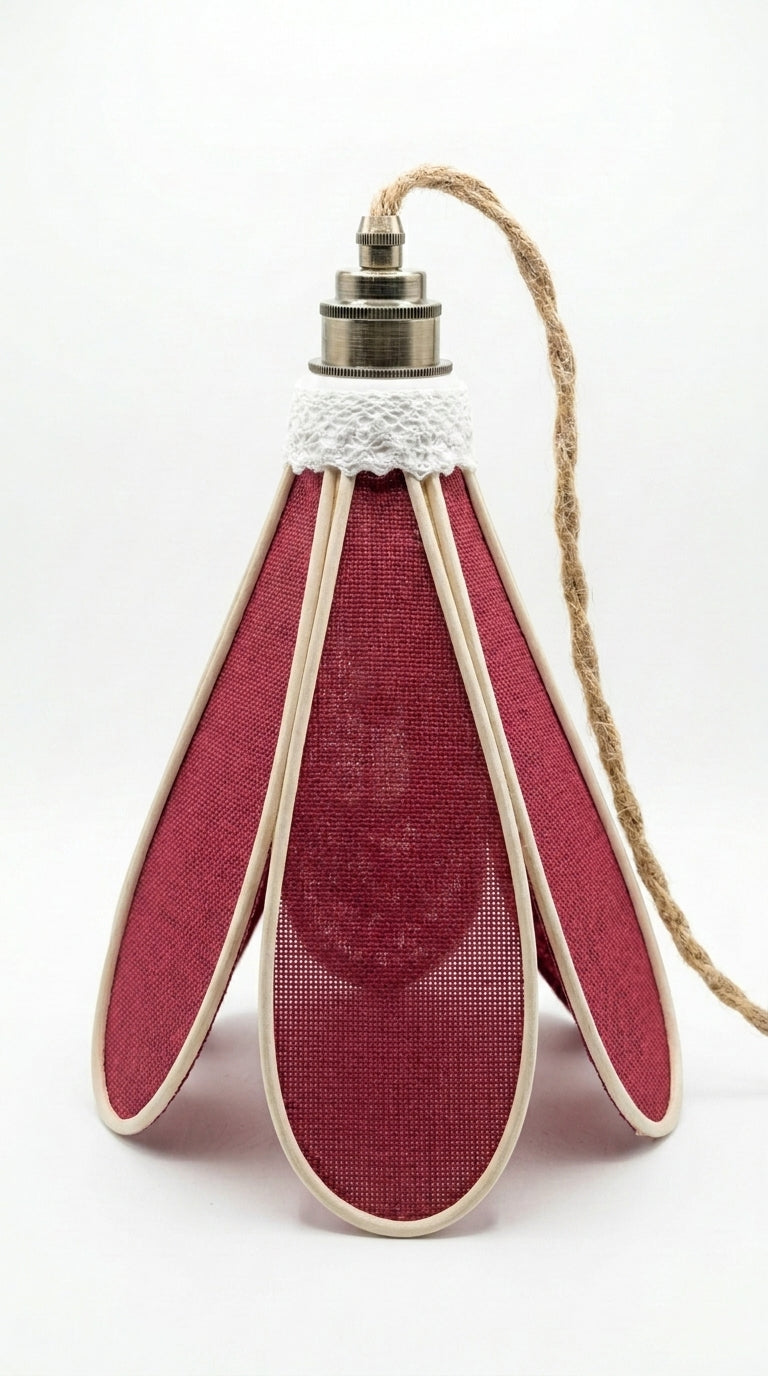 Lampe Tulipe Toile de Jute Rouge – Lampe Artisanale Bohème Naturelle