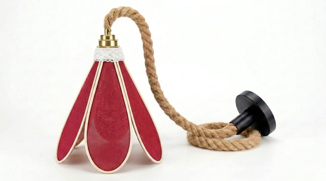 Lampe Tulipe Toile de Jute Rouge – Lampe Artisanale Bohème Naturelle