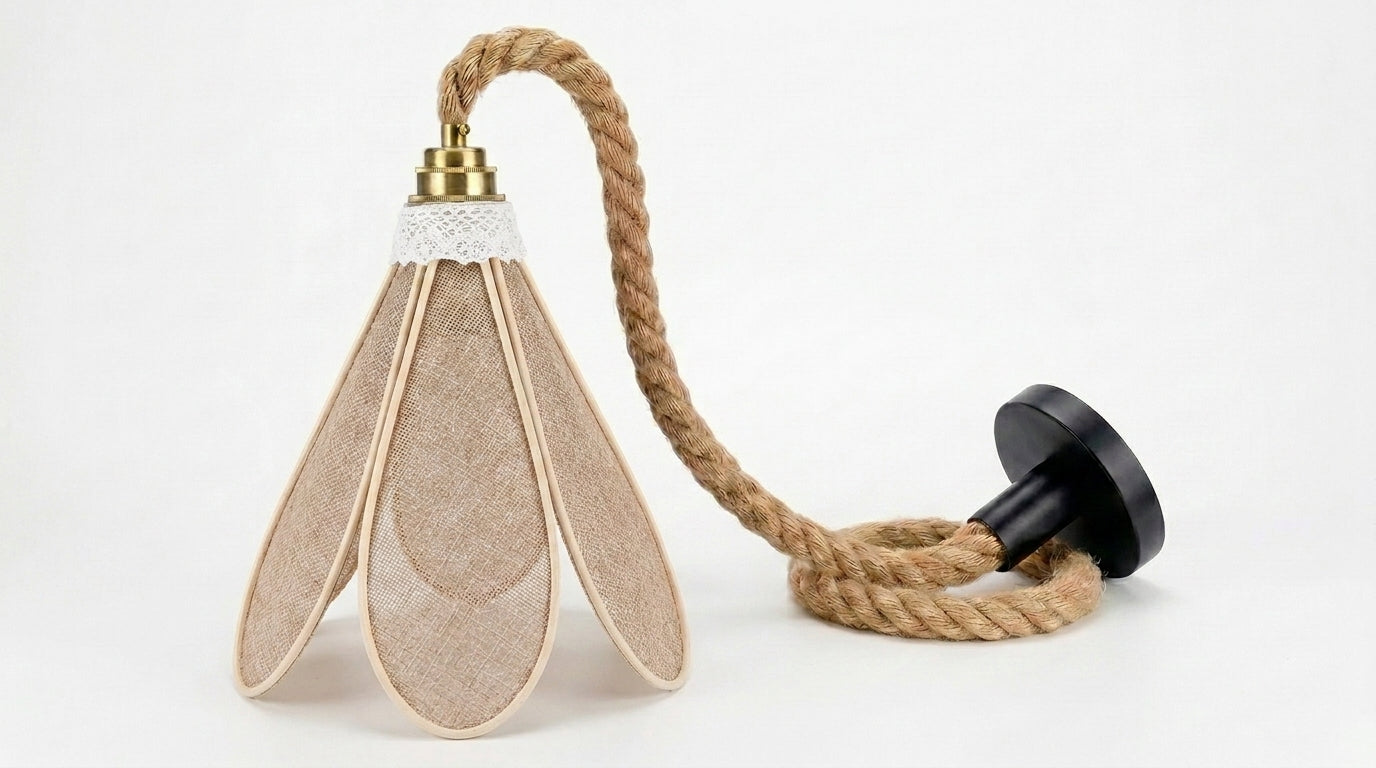 Lampe Tulipe en Toile de Jute – Lampe Artisanale Bohème Naturelle
