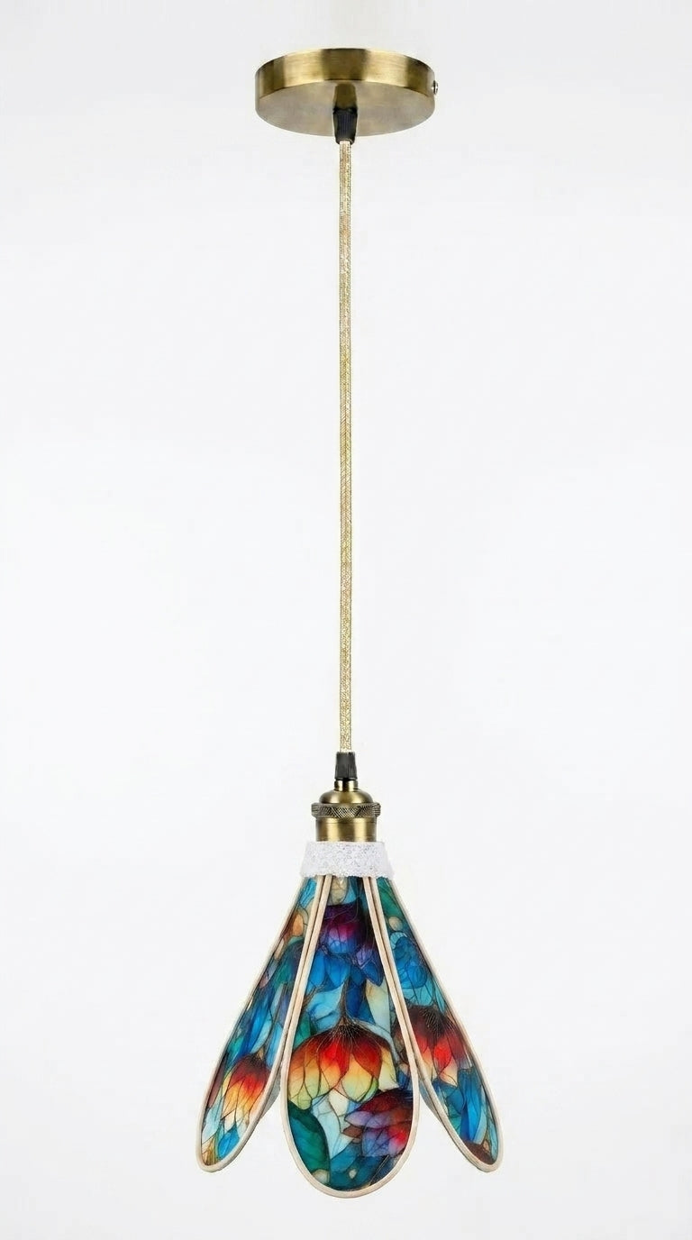 Lampe Tulipe Printemps Vitrail Bleue ou rouge- Lampe Artisanale Bohème Florale