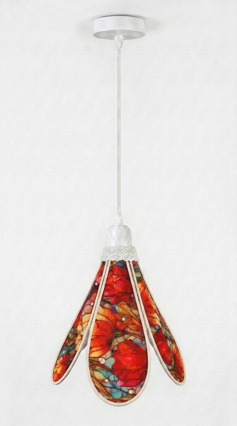 Lampe Tulipe Printemps Vitrail Bleue ou rouge- Lampe Artisanale Bohème Florale