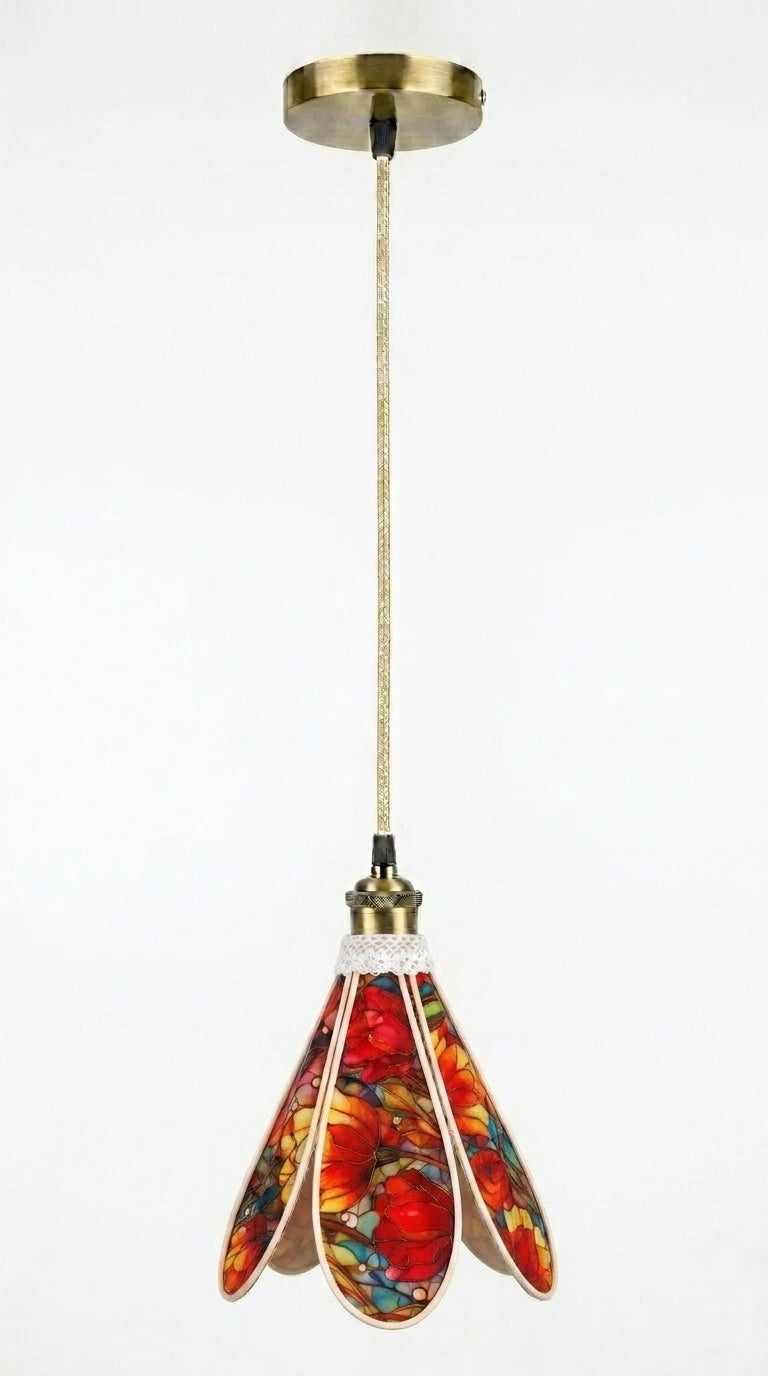 Lampe Tulipe Printemps Vitrail Bleue ou rouge- Lampe Artisanale Bohème Florale