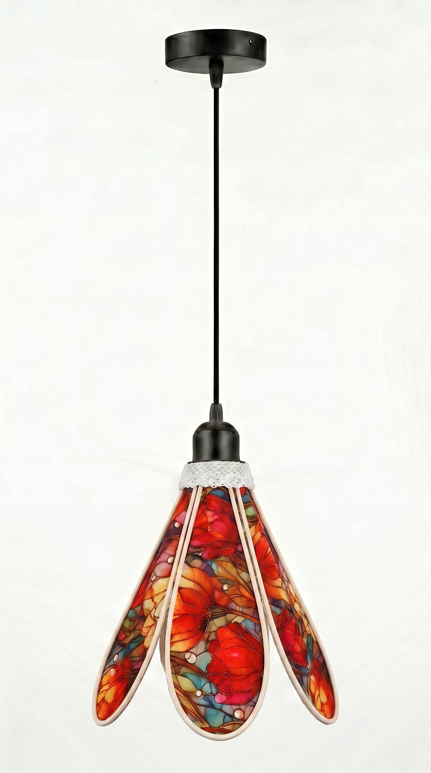 Lampe Tulipe Printemps Vitrail Bleue ou rouge- Lampe Artisanale Bohème Florale