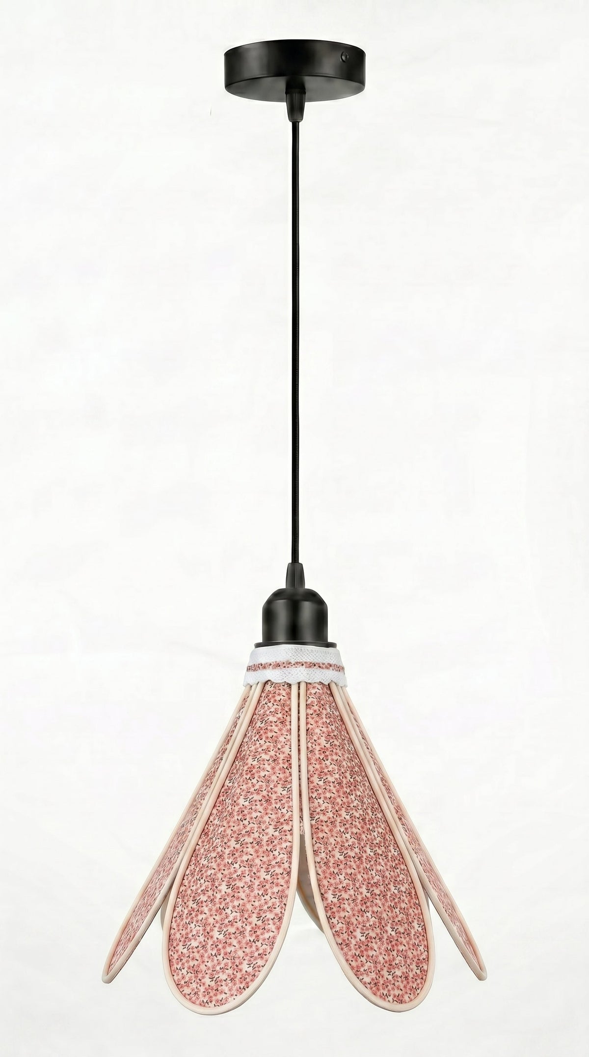 Suspension tulipe Murmure de Rose avec câble plafond noir